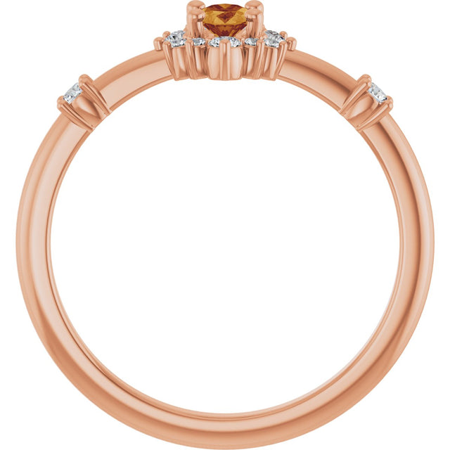 14K Gold Oval Natural Citrine Halo-Style Ring - Rose Gold - view 7
