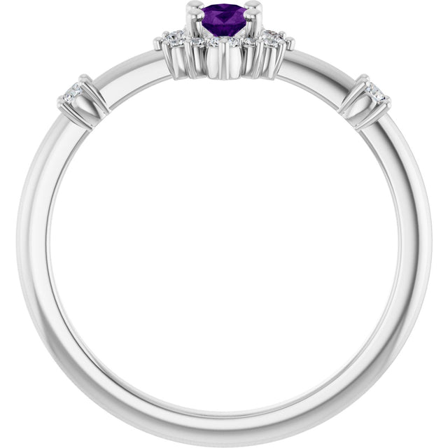14K Gold Oval Natural Amethyst Halo-Style Ring - White Gold - view 7