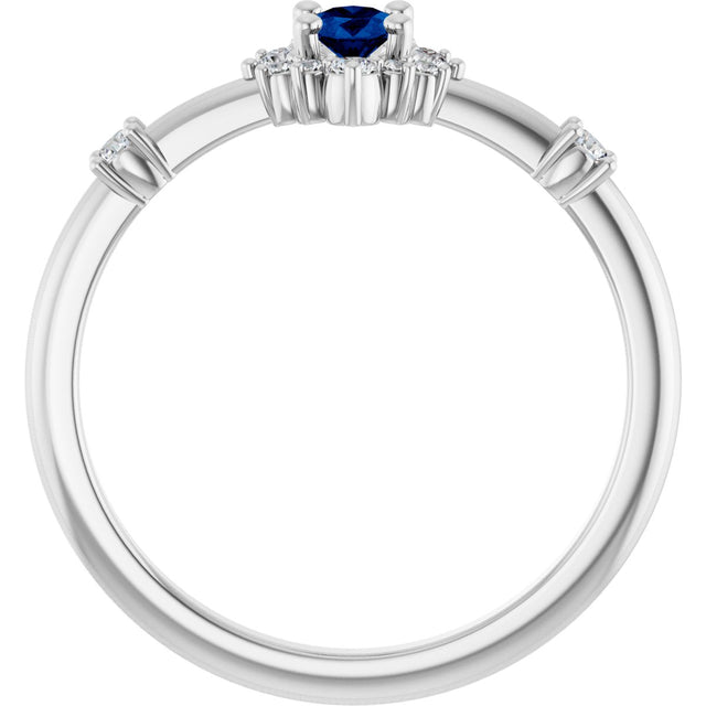 14K Gold Oval Lab-Grown Blue Sapphire Halo-Style Ring - White Gold - view 7
