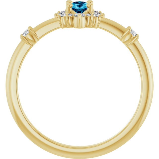 14K Gold Oval Natural Aquamarine Halo-Style Ring - Yellow Gold - view 7