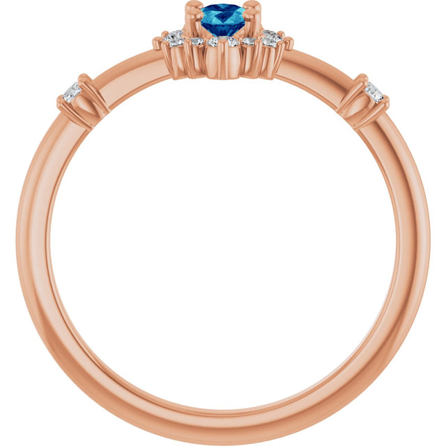 14K Gold Oval Natural Blue Zircon Halo-Style Ring - Rose Gold - view 7