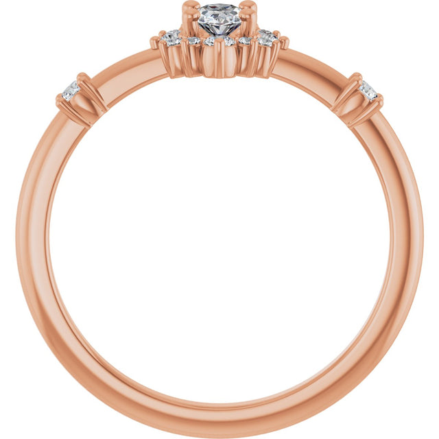 14K Gold Oval Natural White Sapphire Halo-Style Ring - Rose Gold - view 7