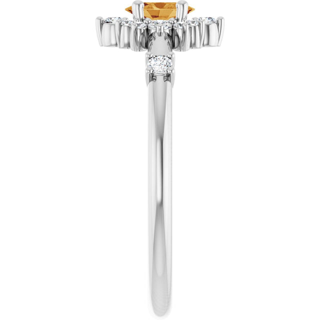 Platinum Oval Natural Citrine Halo-Style Ring - view 9
