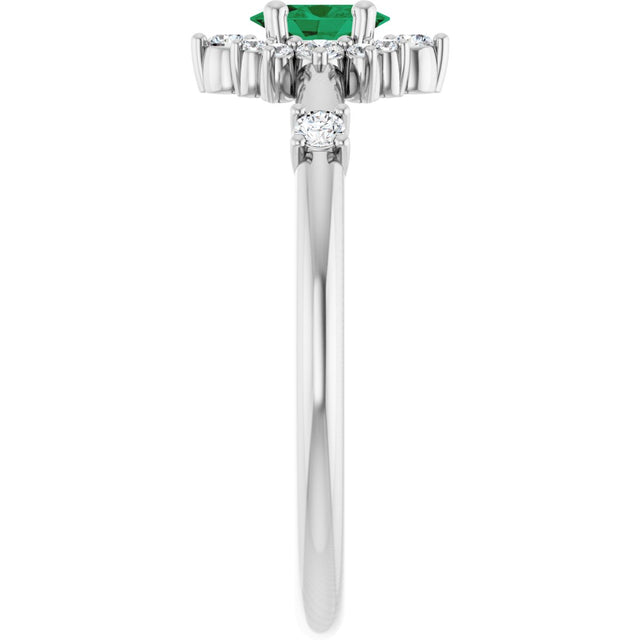 Platinum Oval Lab-Grown Emerald Halo-Style Ring - view 9