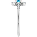 Platinum Oval Natural Blue Zircon Halo-Style Ring - view 9