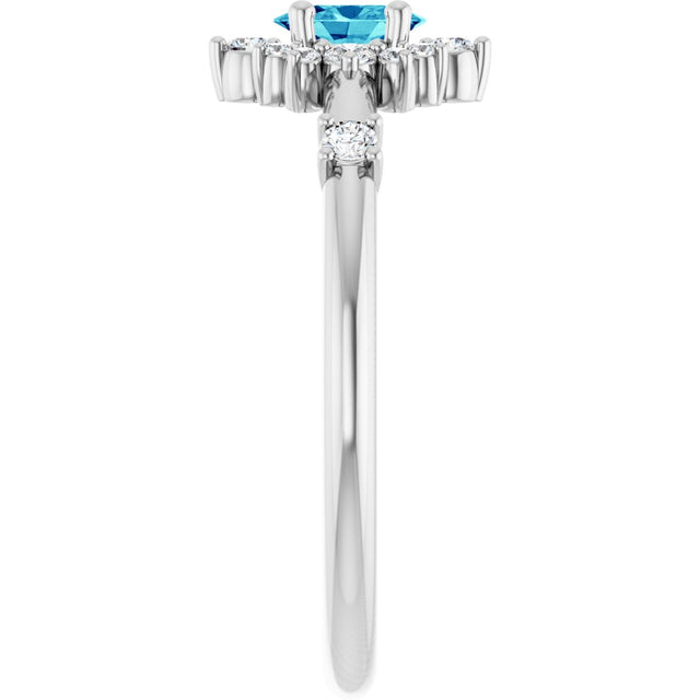 Platinum Oval Natural Blue Zircon Halo-Style Ring - view 9