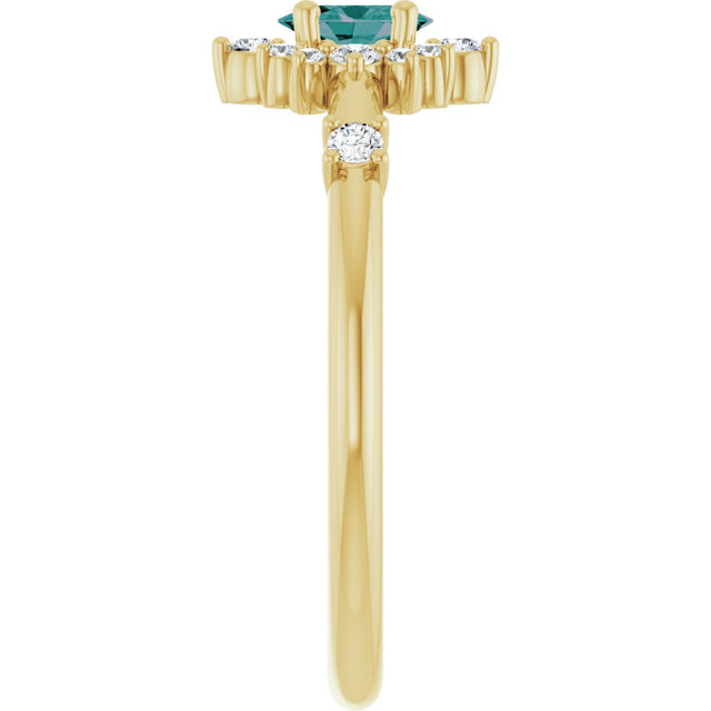 14K Gold Oval Lab-Grown Alexandrite Halo-Style Ring - Yellow Gold - view 9