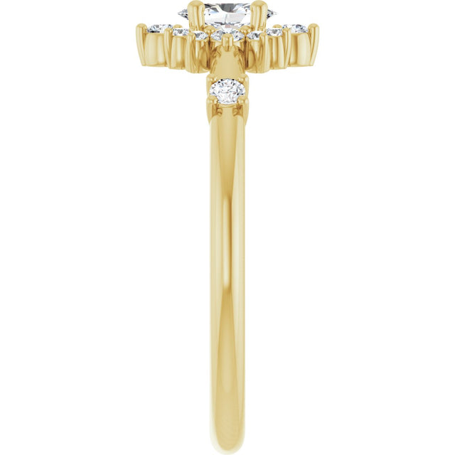 14K Gold Oval Natural White Sapphire Halo-Style Ring - Yellow Gold - view 9