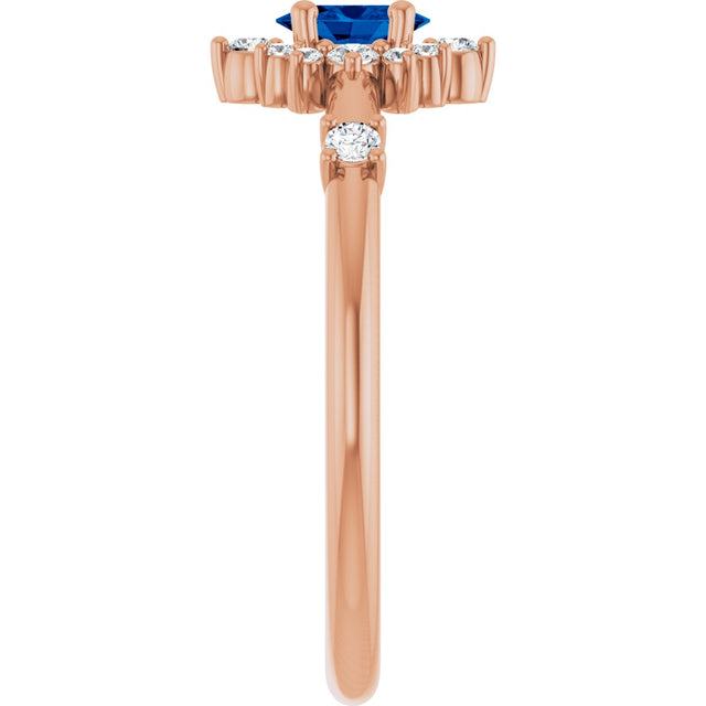 14K Gold Oval Lab-Grown Blue Sapphire Halo-Style Ring - Rose Gold - view 9