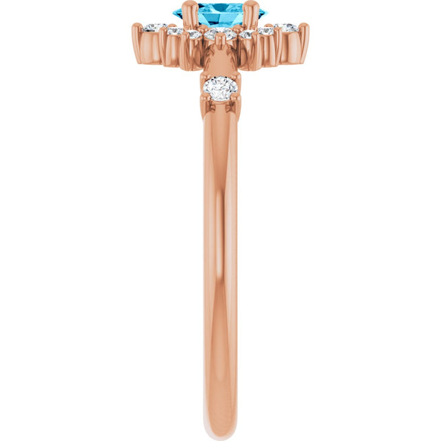 14K Gold Oval Natural Aquamarine Halo-Style Ring - Rose Gold - view 9