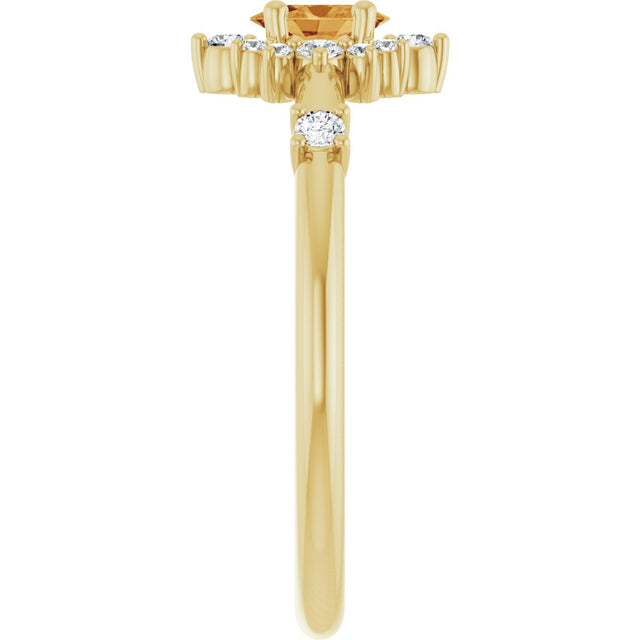 14K Gold Oval Natural Citrine Halo-Style Ring - Yellow Gold - view 9