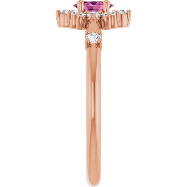 14K Gold Oval Natural Pink Tourmaline Halo-Style Ring - Rose Gold - view 9