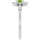 Platinum Oval Natural Peridot Halo-Style Ring - view 9