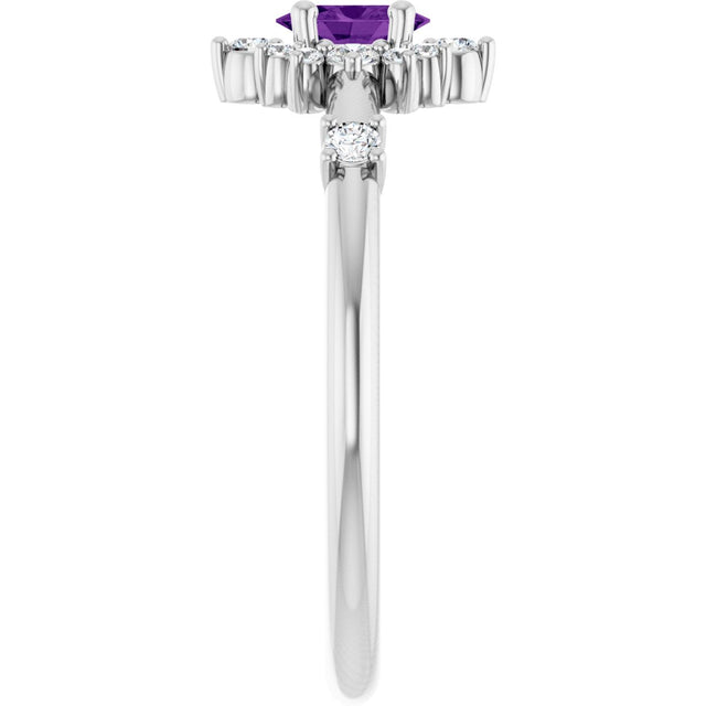 14K Gold Oval Natural Amethyst Halo-Style Ring - White Gold - view 9