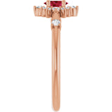 14K Gold Oval Natural Ruby Halo-Style Ring - Rose Gold - view 9