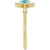 14K Gold Oval Natural Blue Zircon Halo-Style Ring - Yellow Gold - view 9