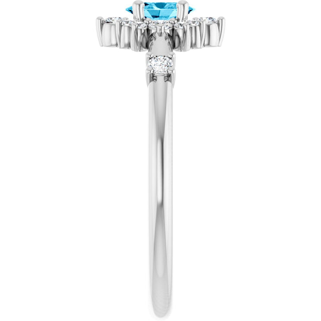 14K Gold Oval Natural Aquamarine Halo-Style Ring - White Gold - view 9