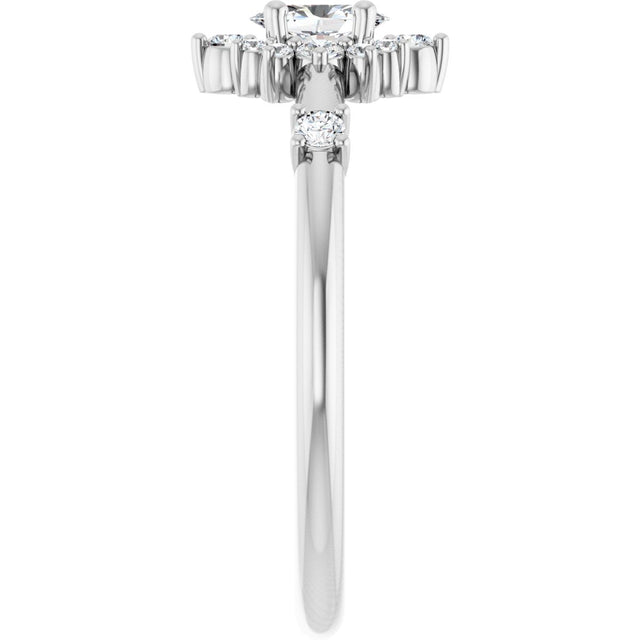 Platinum Oval Natural White Sapphire Halo-Style Ring - view 9