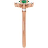 14K Gold Oval Lab-Grown Emerald Halo-Style Ring - Rose Gold - view 9