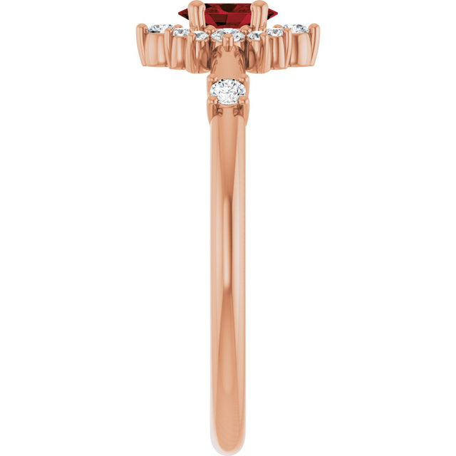14K Gold Oval Natural Mozambique Garnet Halo-Style Ring - Rose Gold - view 9
