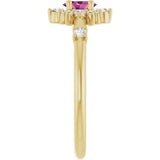 14K Gold Oval Natural Pink Tourmaline Halo-Style Ring - Yellow Gold - view 9