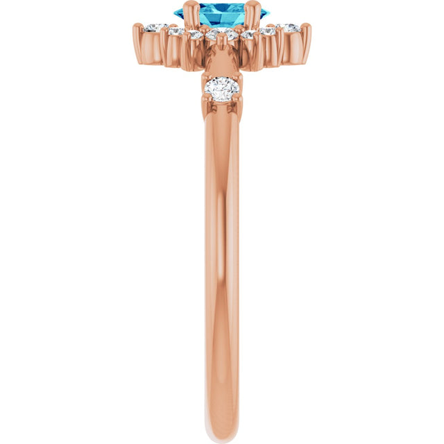 14K Gold Oval Natural Blue Zircon Halo-Style Ring - Rose Gold - view 9