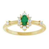 14K Gold Oval Lab-Grown Emerald Halo-Style Ring - Yellow Gold - view 8