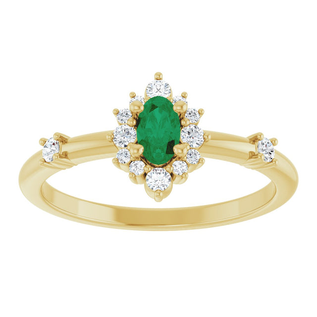 14K Gold Oval Lab-Grown Emerald Halo-Style Ring - Yellow Gold - view 8