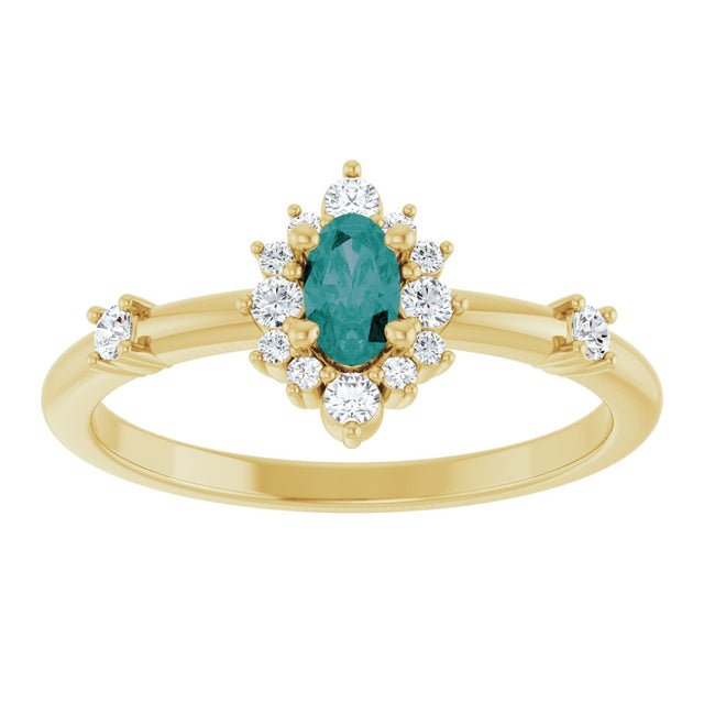 14K Gold Oval Lab-Grown Alexandrite Halo-Style Ring - Yellow Gold - view 8