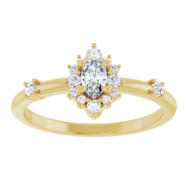 14K Gold Oval Natural White Sapphire Halo-Style Ring - Yellow Gold - view 8