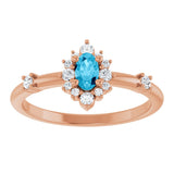 14K Gold Oval Natural Aquamarine Halo-Style Ring - Rose Gold - view 8