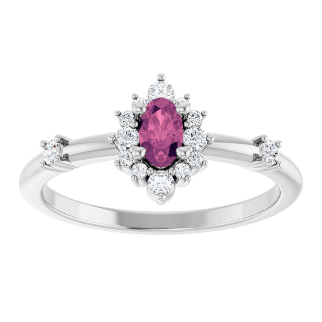 Platinum Oval Natural Pink Tourmaline Halo-Style Ring - view 8
