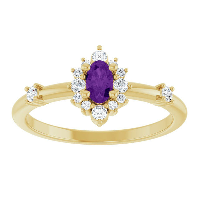 14K Gold Oval Natural Amethyst Halo-Style Ring - Yellow Gold - view 8