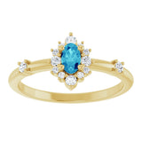 14K Gold Oval Natural Blue Zircon Halo-Style Ring - Yellow Gold - view 8