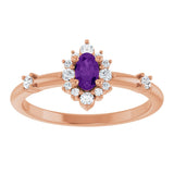 14K Gold Oval Natural Amethyst Halo-Style Ring - Rose Gold - view 8