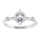 14K Gold Oval Natural White Sapphire Halo-Style Ring - White Gold - view 8