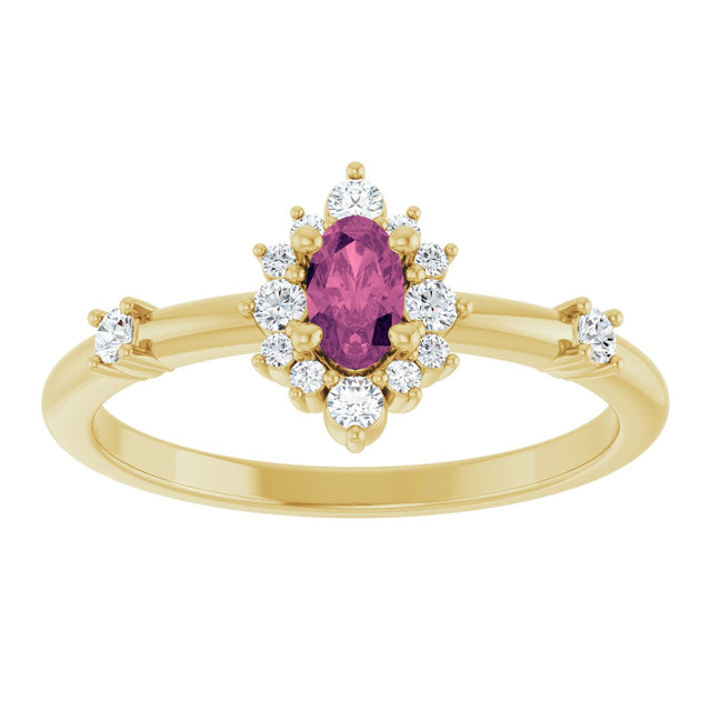 14K Gold Oval Natural Pink Tourmaline Halo-Style Ring - Yellow Gold - view 8