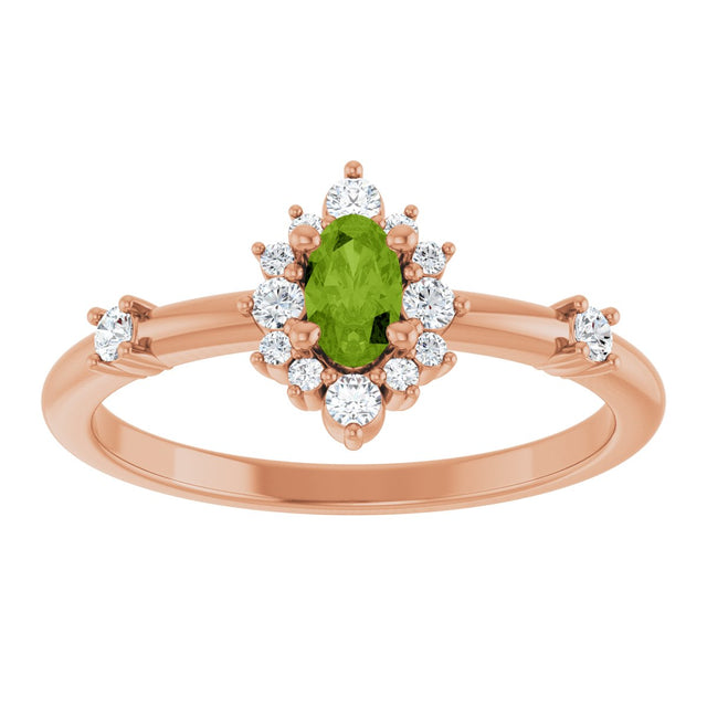 14K Gold Oval Natural Peridot Halo-Style Ring - Rose Gold - view 8