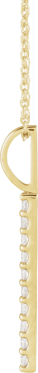 14K Gold Round Natural Diamond Vertical Bar Necklace or Pendant – 1.7mm Stones - Yellow Gold - view 4