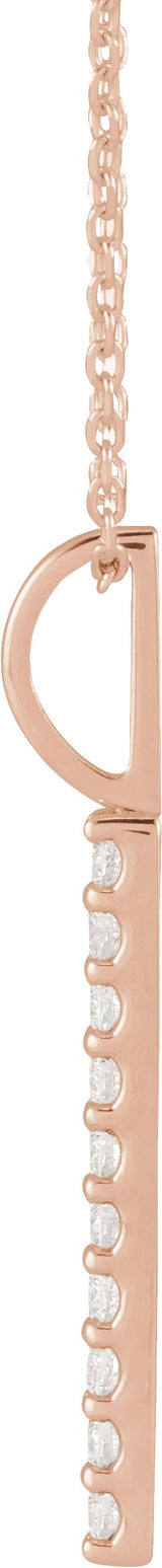 14K Gold Round Natural Diamond Vertical Bar Necklace or Pendant – 1.7mm Stones - Rose Gold - view 4