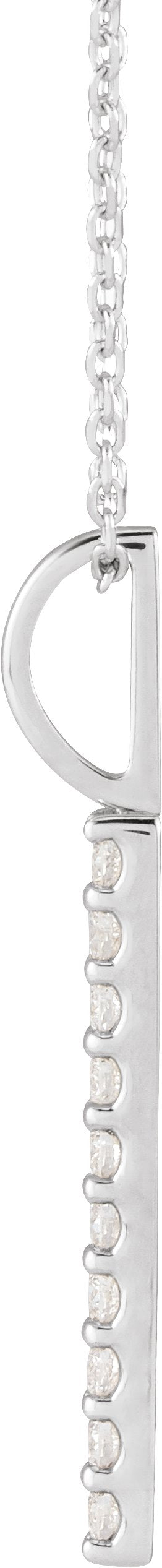 14K Gold Round Natural Diamond Vertical Bar Necklace or Pendant – 1.7mm Stones - White Gold - view 4