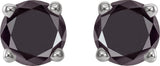 14K Gold Natural Black Diamond Round 4-Prong Lightweight Stud Earrings - White Gold - view 6