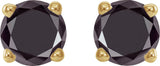 14K Gold Natural Black Diamond Round 4-Prong Lightweight Stud Earrings - Yellow Gold - view 6