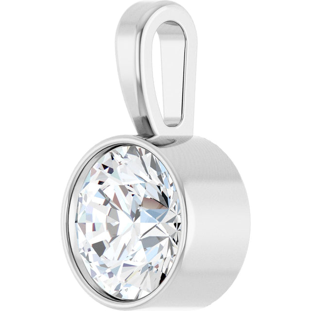 Platinum Round Lab-Grown Diamond Bezel-Set Solitaire Necklace or Pendant - view 5