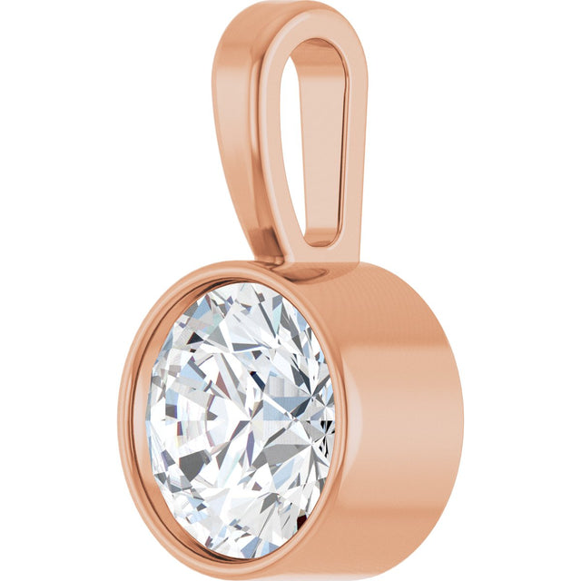 14K Gold Round Natural Diamond Bezel-Set Solitaire Necklace or Pendant – up to 0.06 CTW - Rose Gold - view 5