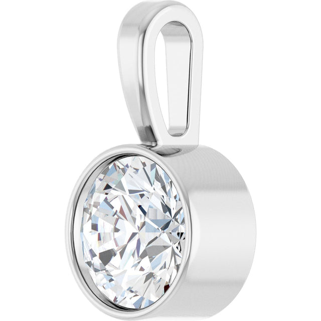 14K Gold Round Lab-Grown Diamond Bezel-Set Solitaire Necklace or Pendant - White Gold - view 5