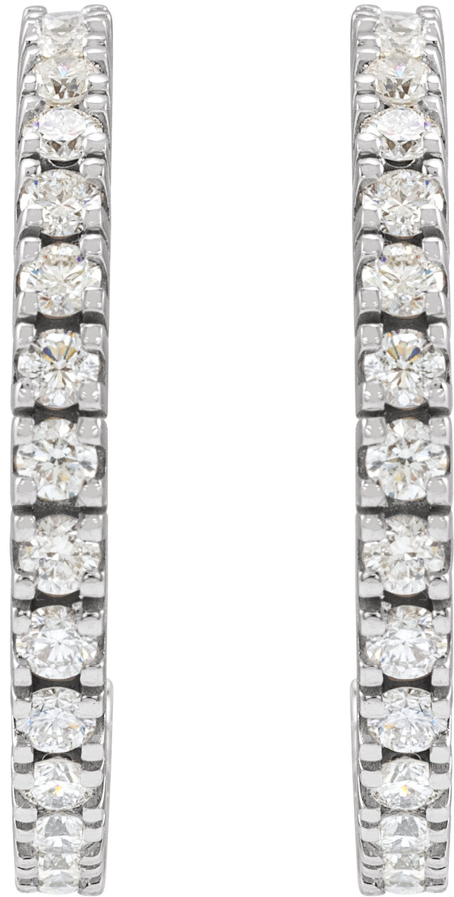 14K Gold Round Lab-Grown Diamond Accented Hoop Earrings – 1.3-2.4mm Stones - White Gold - view 4