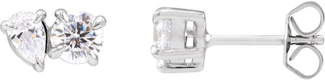 14K Gold Pear Lab-Grown Diamond Two-Stone Stud Earrings - White Gold