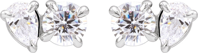14K Gold Pear Lab-Grown Diamond Two-Stone Stud Earrings - White Gold - view 2