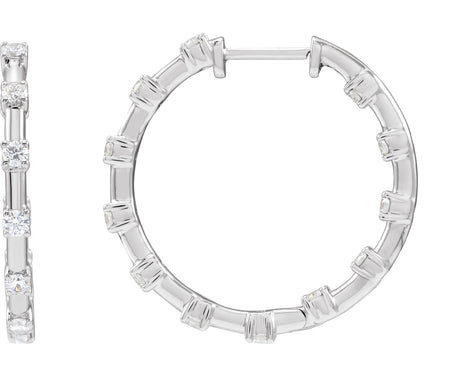 14K Gold Round Lab-Grown Diamond Inside-Outside Hoop Earrings – 1 CTW - White Gold